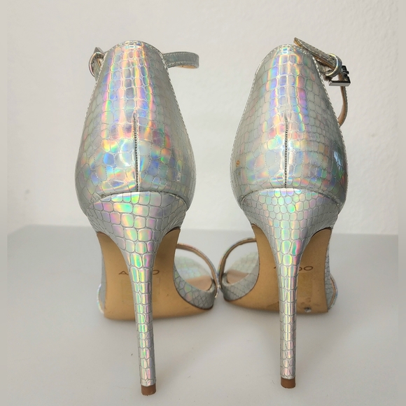 Aldo Iridescent Snake Skin Ankle Heels Strap Size 7 4 1/2" heel stiletto - Picture 3 of 8